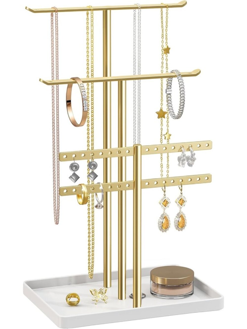 Jewelry Organizer Stand - 14.5" Sturdy Holder for 80 Pieces, Gold Necklace